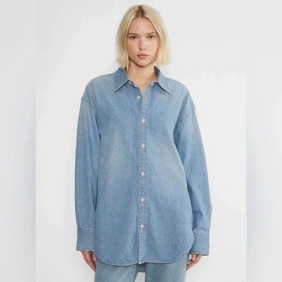 Aritzia Denim Forum The 90s Classic Denim Shirt 90'S Vintage Bleu Size XS - Picture 2 of 14